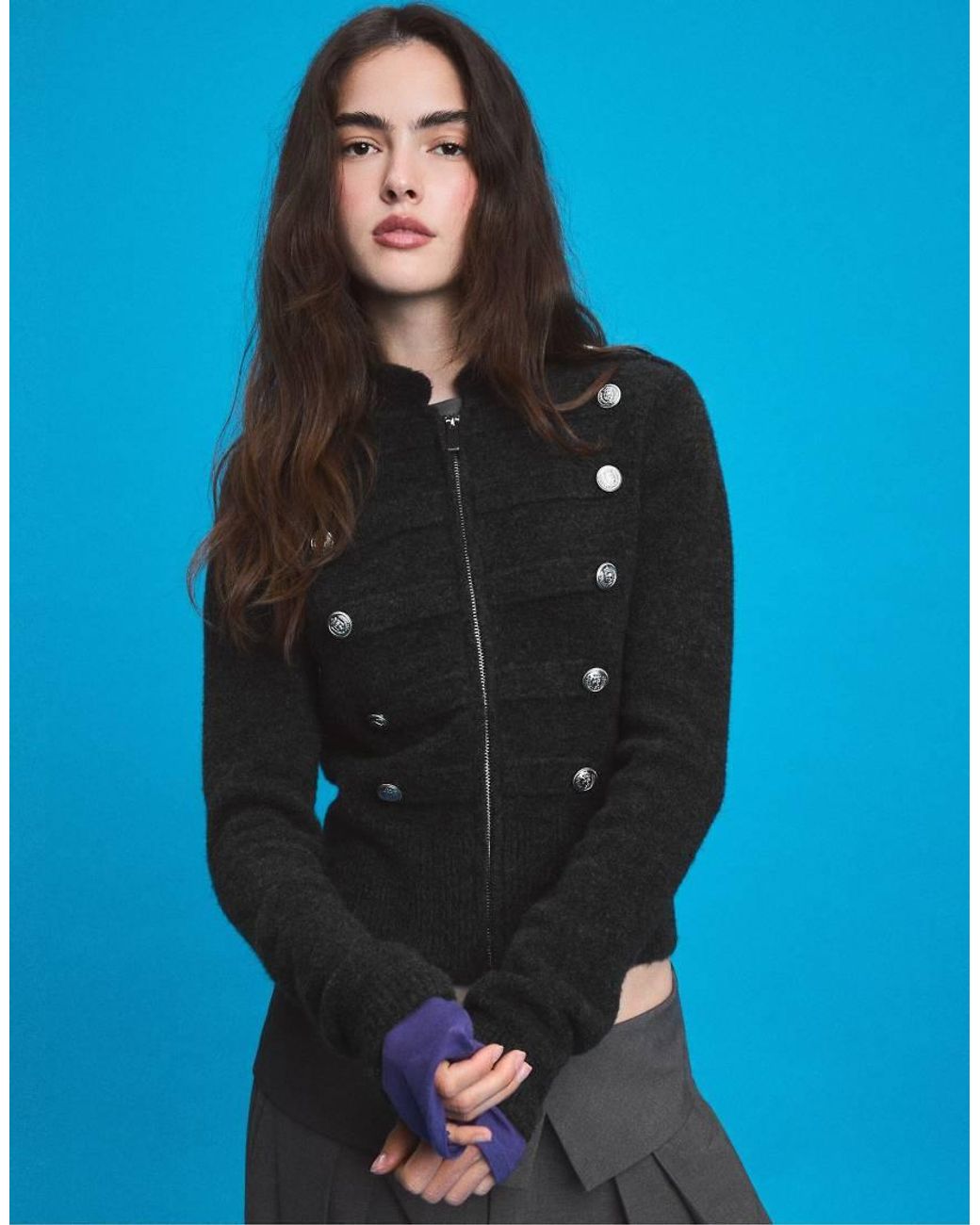Stradivarius Blue Soft Touch Button Knit Cardigan