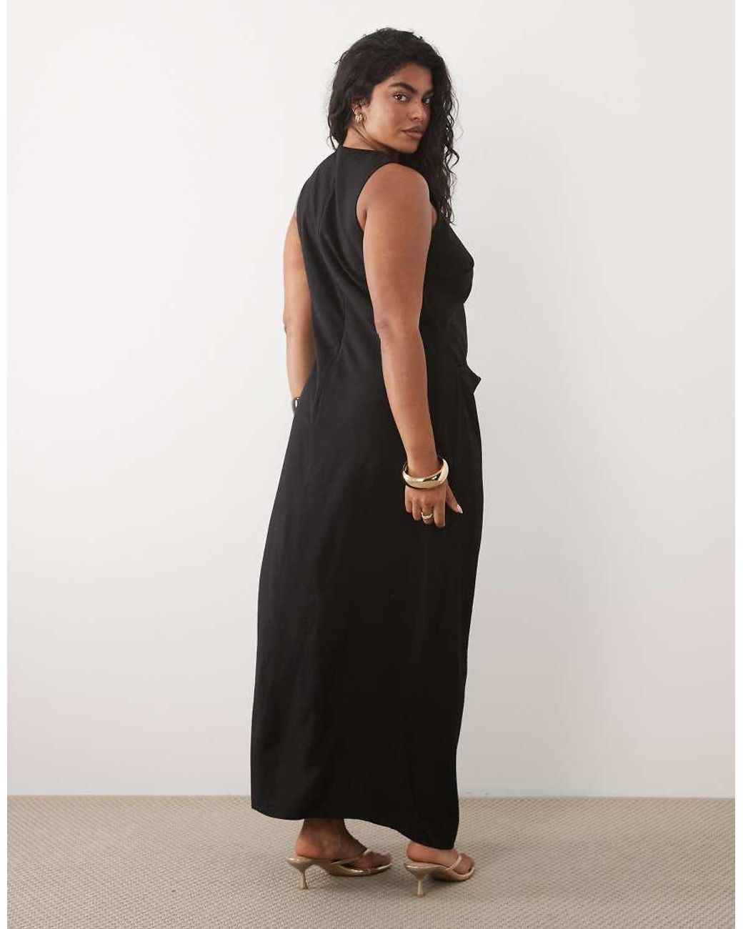 ASOS Black Asos Design Curve Racer Cupro Tuck Detail Maxi Dress