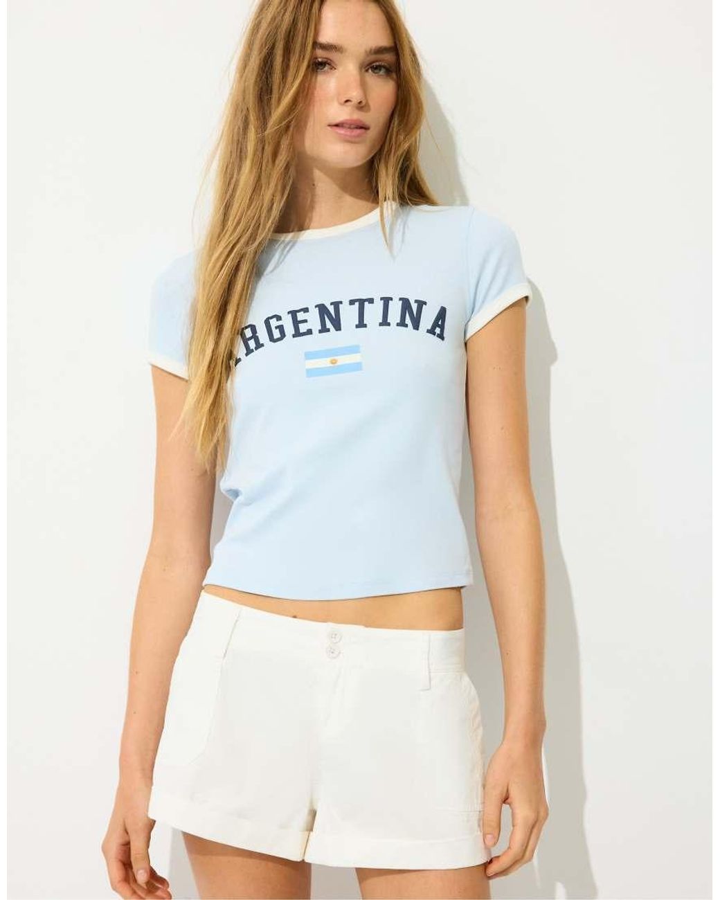 Stradivarius Blue Turn-up Mini Shorts