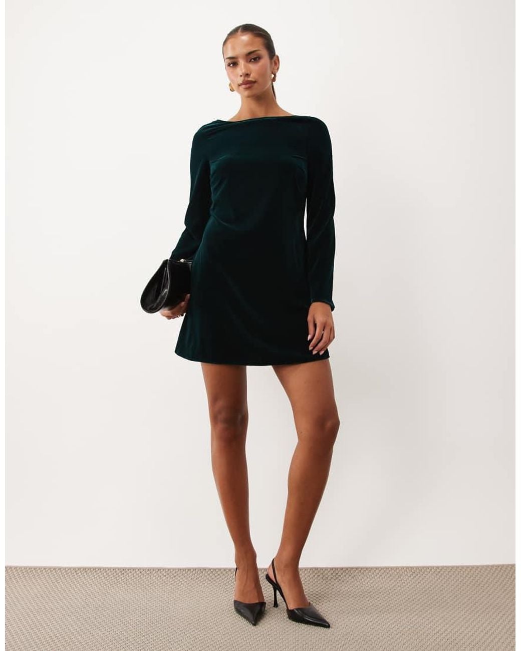 Nobody's Child Black Joelle Velvet Boat Neck Scoop Back Bow Detail Mini Dress