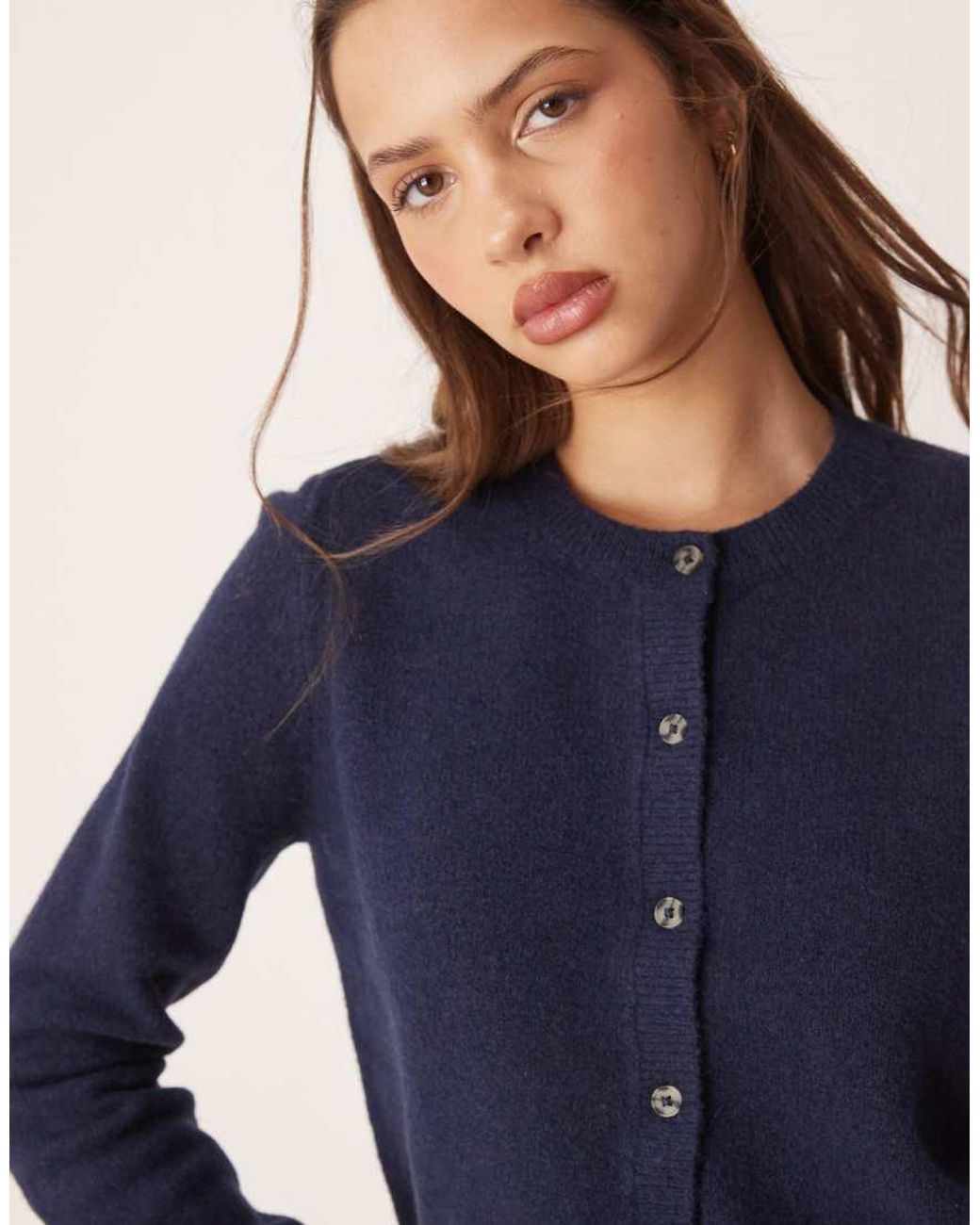 Jdy Blue Crew Neck Cardigan With Wool