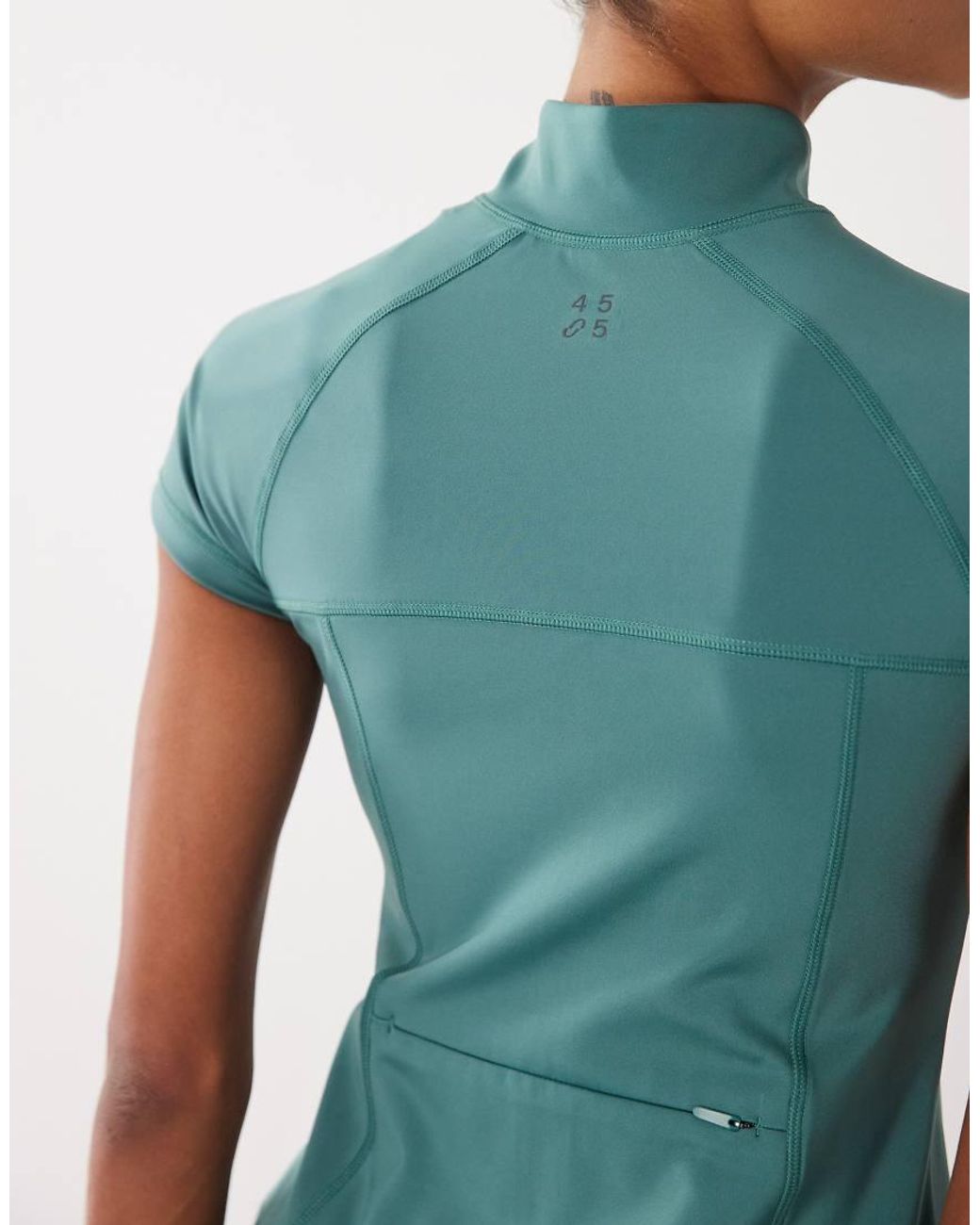 4505 Green Active Zip Up Short Sleeve Running Jacket With Zip Pockets