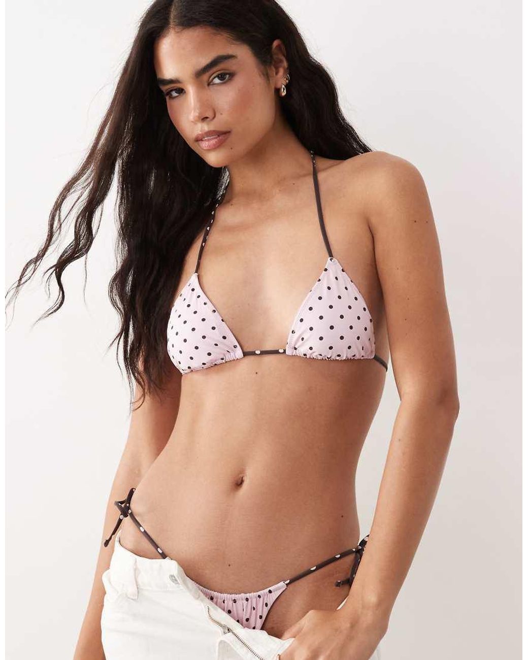 Mango Pink Polka Dot Tie Back Bikini Top
