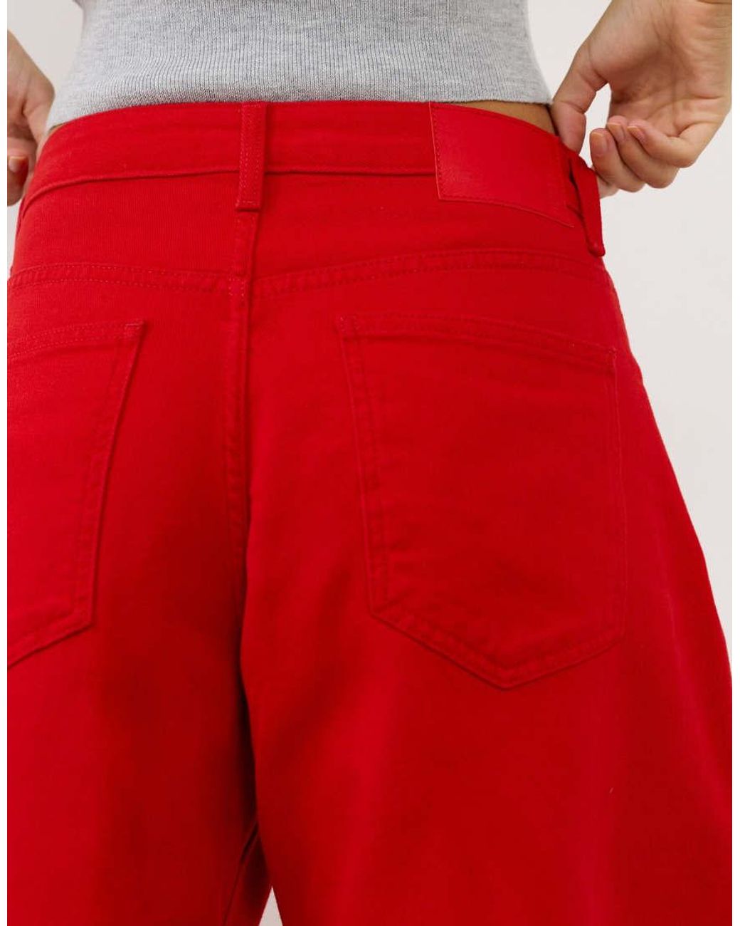 Pull&Bear Red Low-Rise Barrel Jeans
