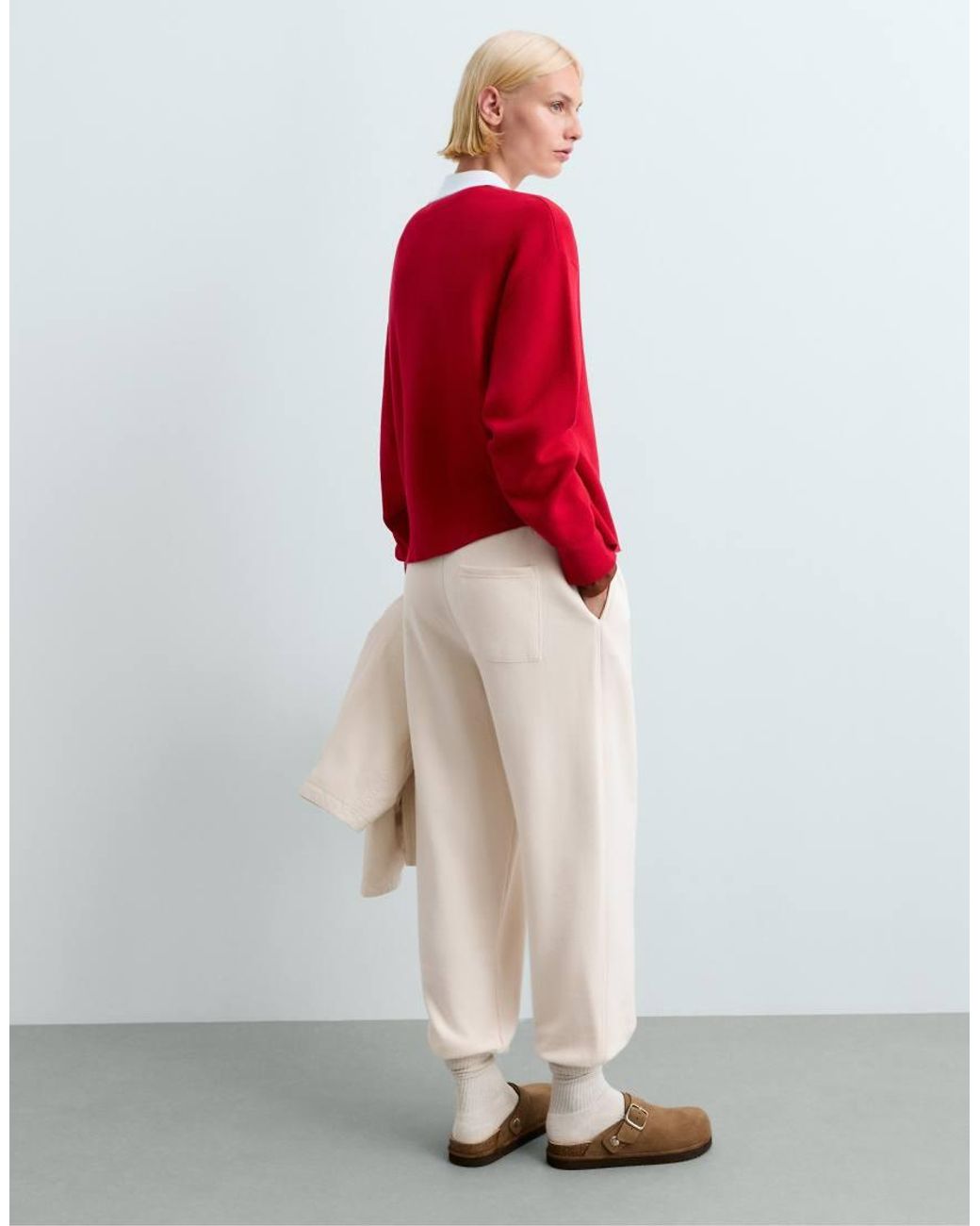 Oysho White Cotton-Blend Fleece Joggers