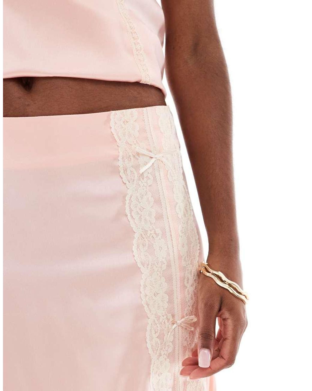 Miss Selfridge White Satin And Lace Maxi Skirt Co-ord