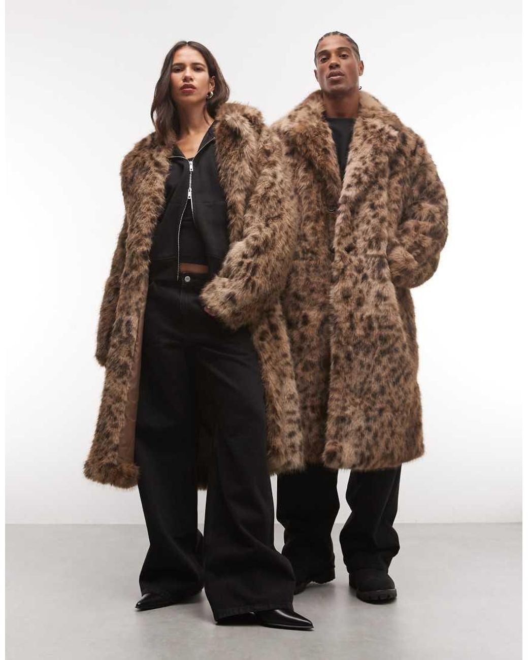 Reclaimed Vintage Brown Unisex Faux Fur Maxi Coat