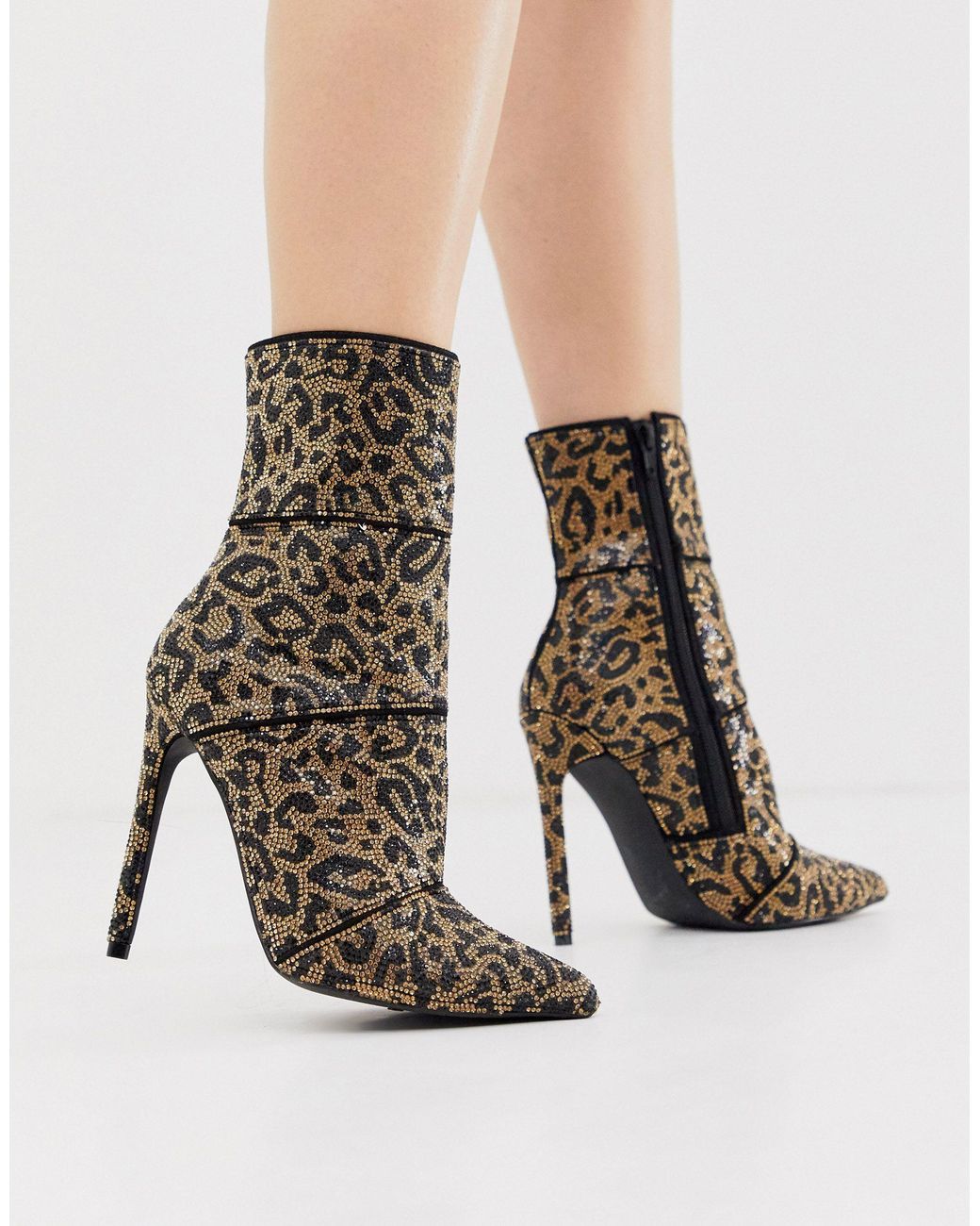 Steve Madden Winona Leopard Print Rhinestone Stiletto Heeled Ankle  Boots-multi in Brown | Lyst Australia