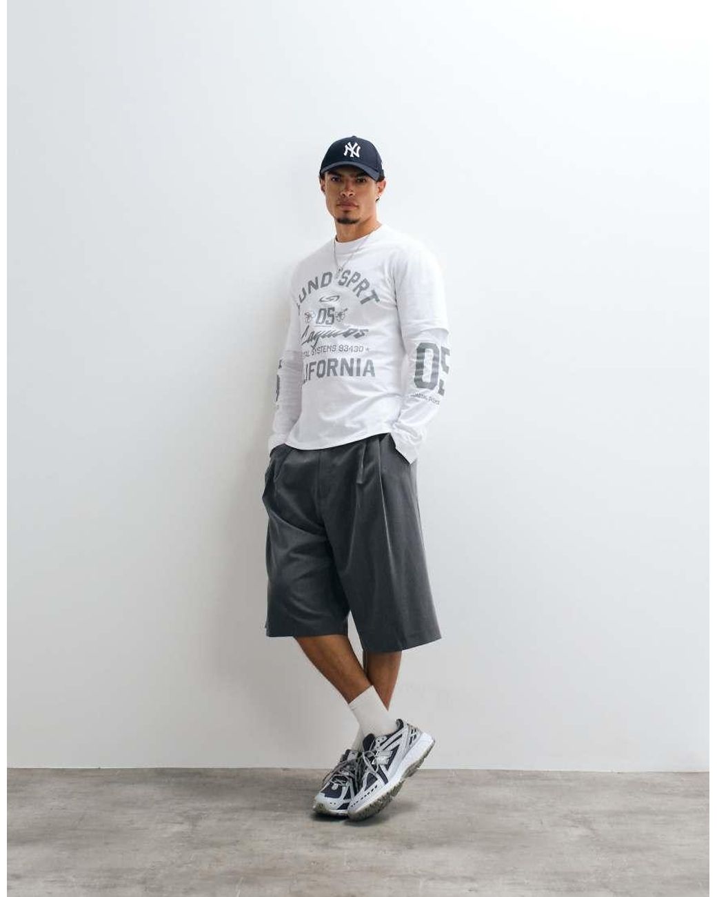 ASOS Gray Double Layer Relaxed T-shirt With Text Graphic for men