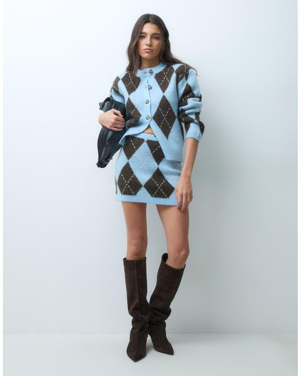 Gina Tricot Blue Co-ord Knitted Argyle Mini Skirt