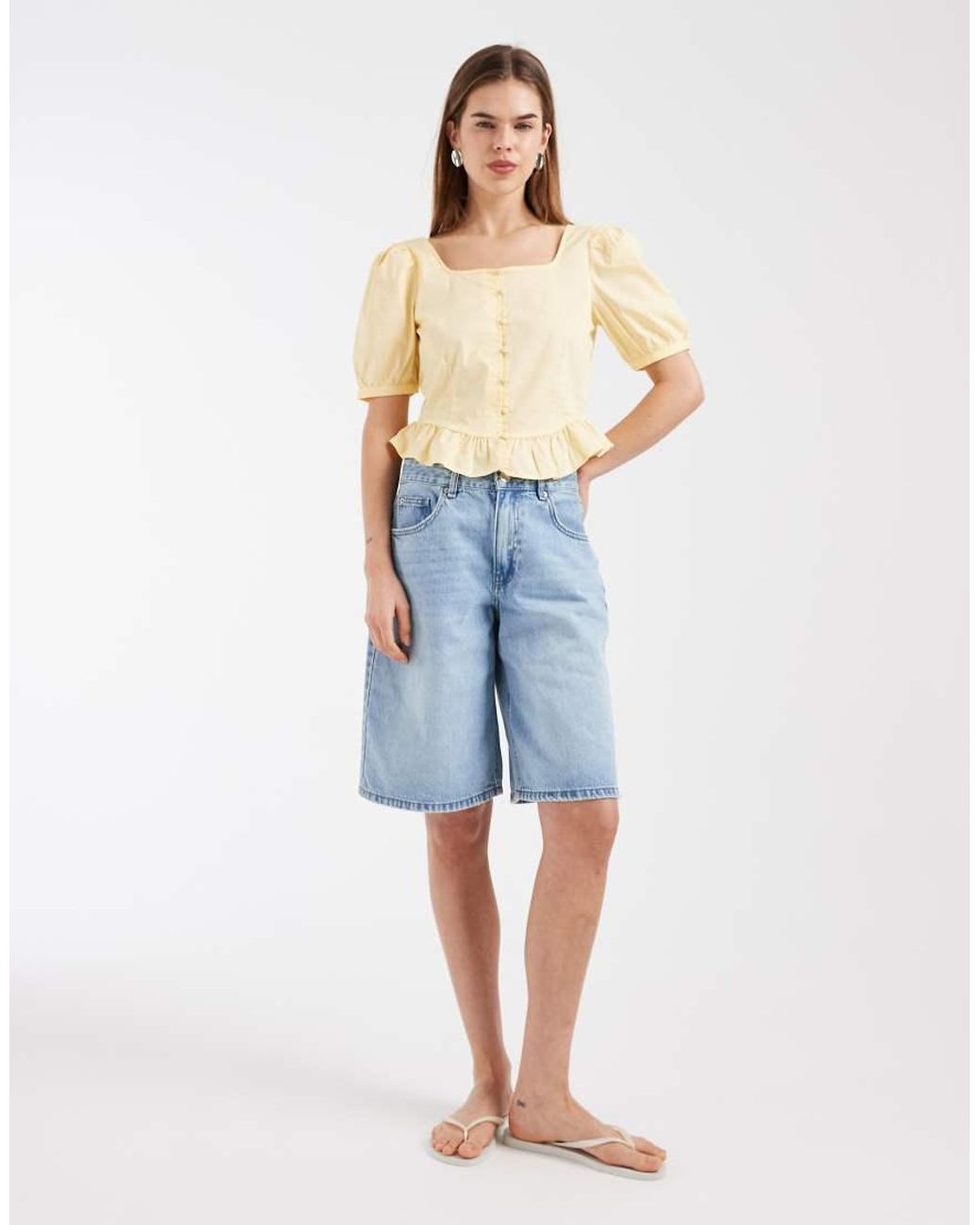 Vero Moda Natural Poplin Puff Sleeve Milkmaid Style Crop Top