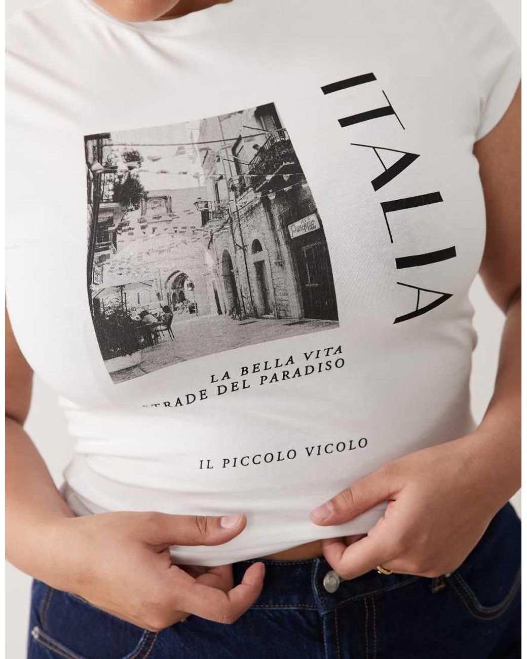 ASOS White Asos Design Curve Short Sleeve Crop Top With Italia Print