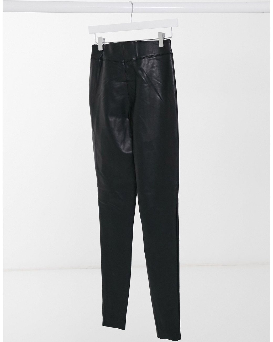 Topshop Tall faux leather skinny fit biker trouser in black