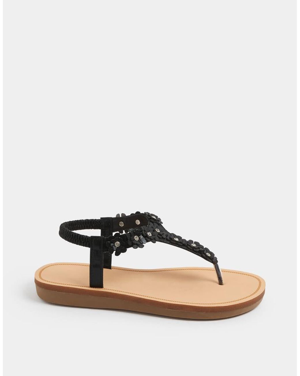 Yours Clothing Black Flower Detail Diamante Sandals