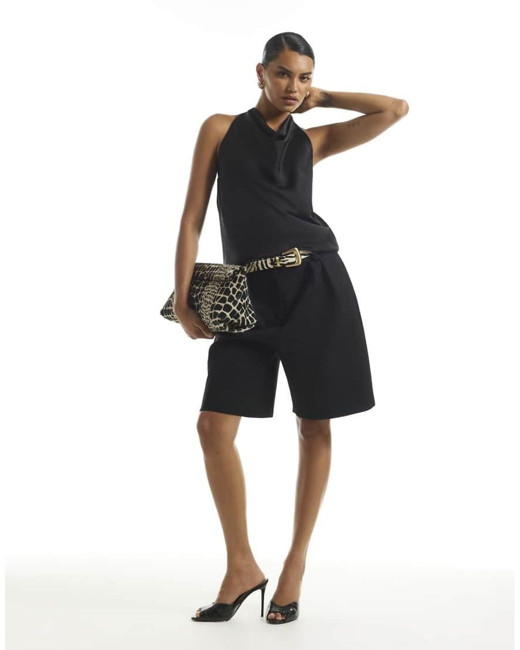River Island Black Drape Satin Halter Neck Top