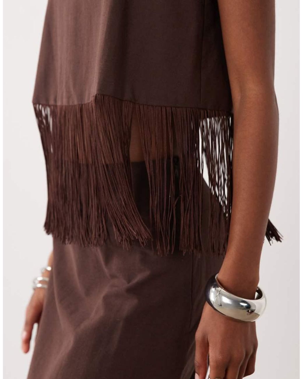 ASOS Brown Linen Blend Fringe Cami Top