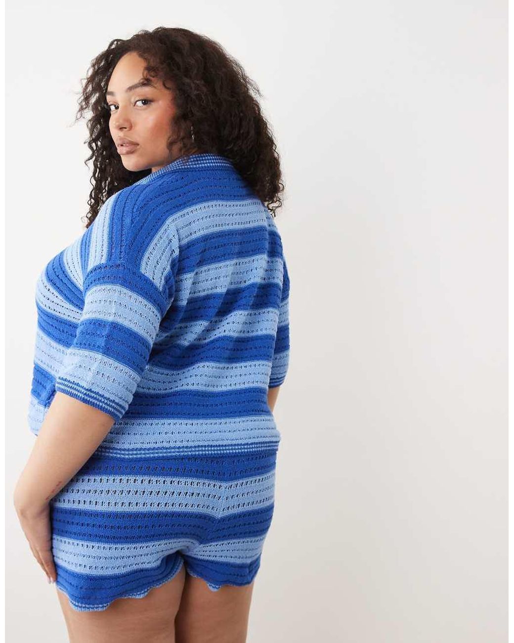 ASOS Blue Asos Design Curve Sally Beach Knit Button Through Top Co Ord