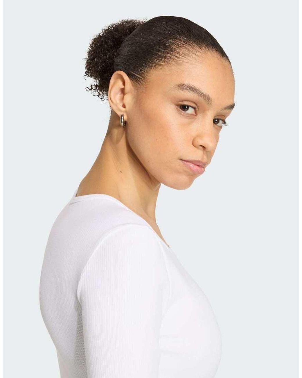 Adidas Originals White Essentials Rib Cropped Longsleeve T-shirt