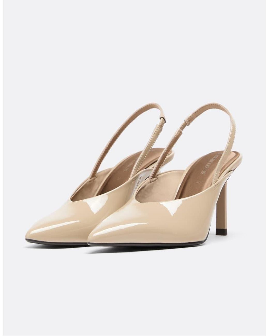 Stradivarius White Slingback V-Neck Heels