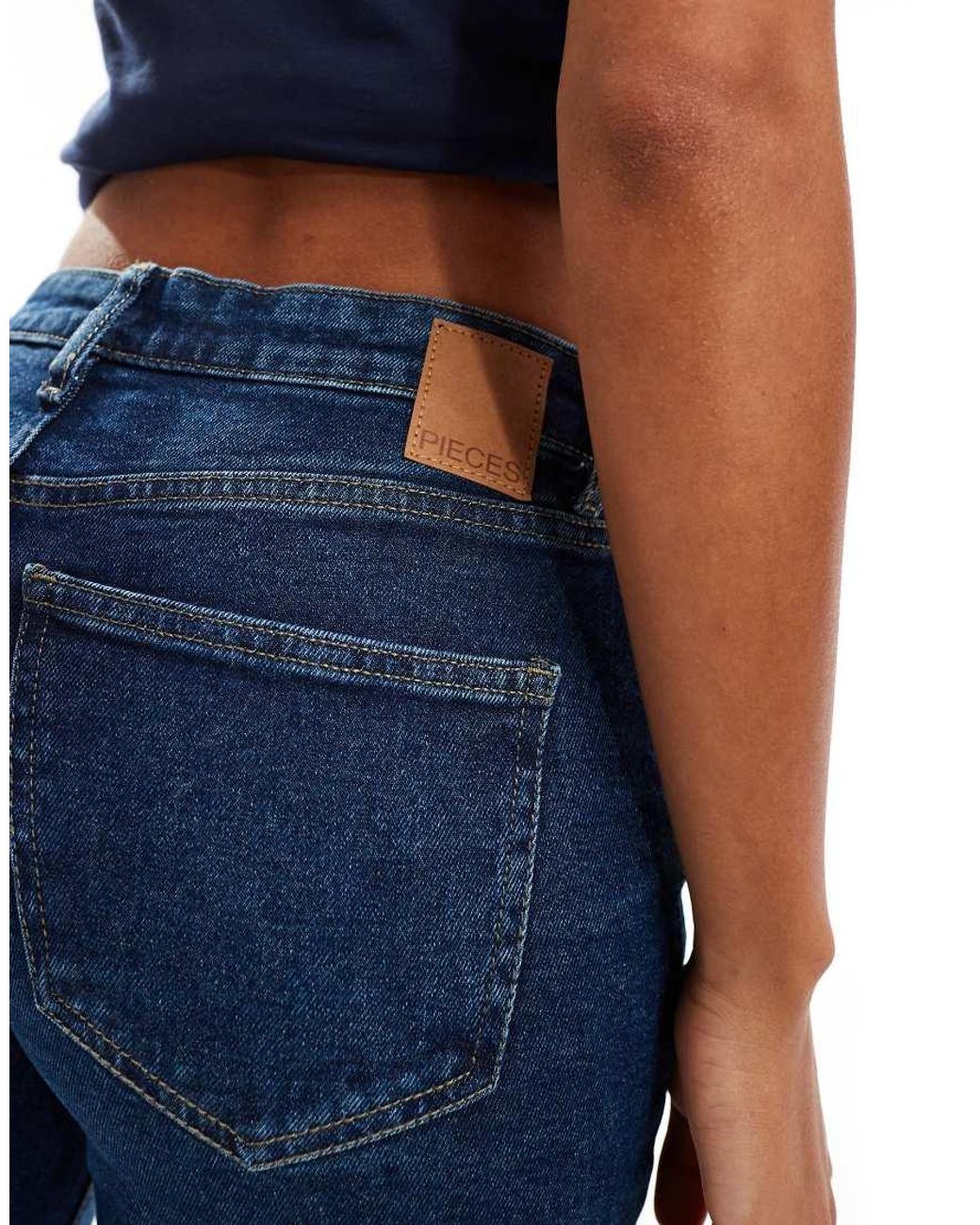 Pieces Blue Kelly Mid Rise Straight Leg Jeans