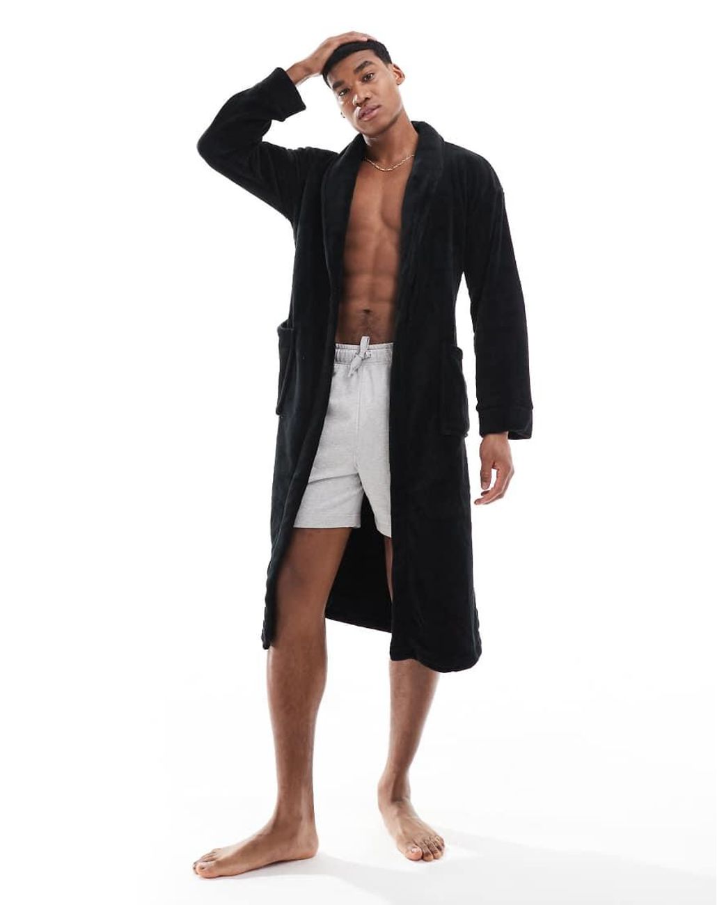 Loungeable Black Fleece Shawl Collar Robe for men
