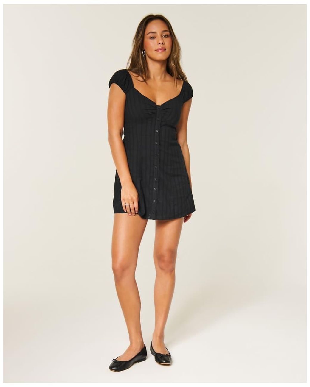 Hollister Black Cap Sleeve Button Mini Dress