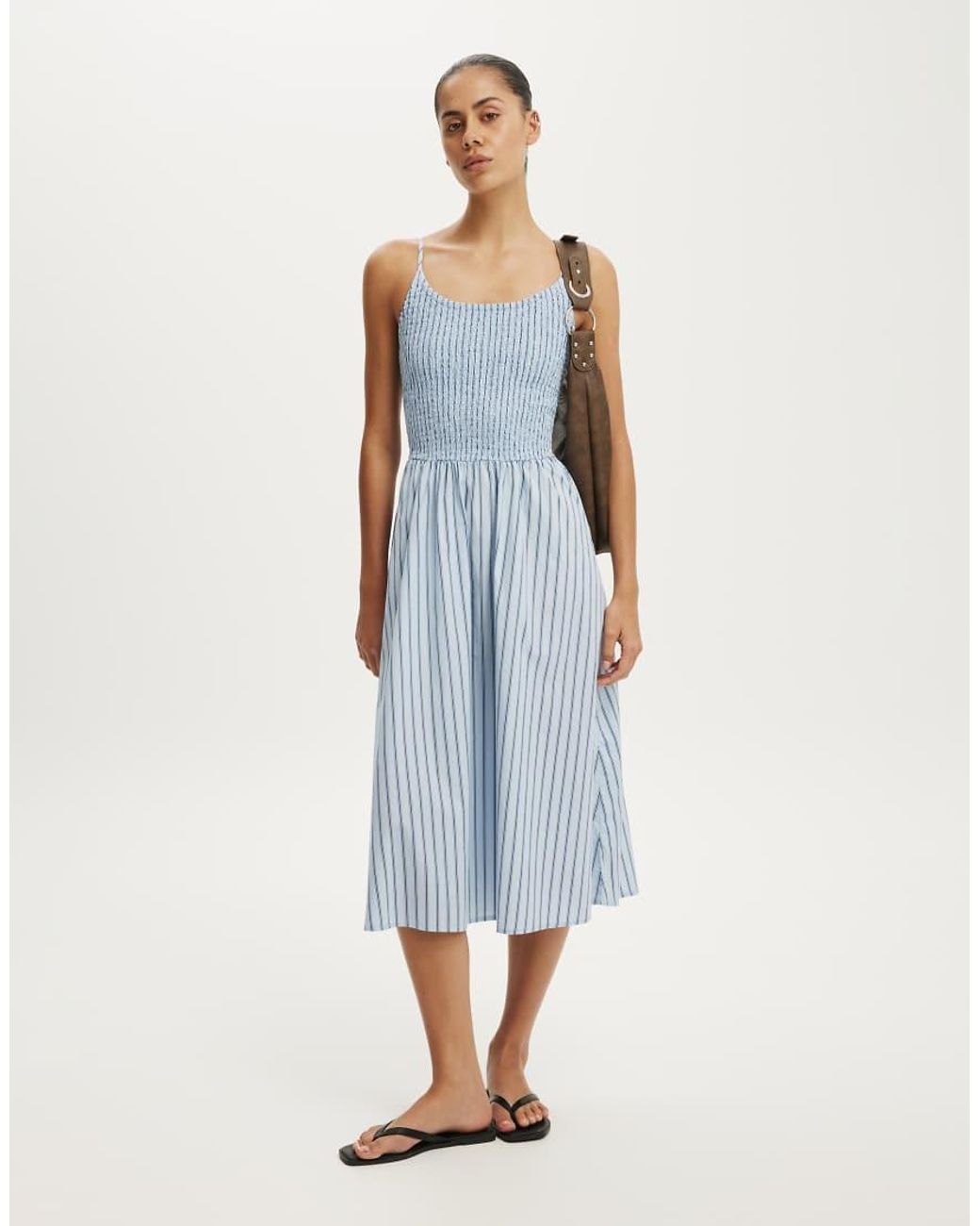 Cotton On Blue Remy Shirred Bodice Midi Dress