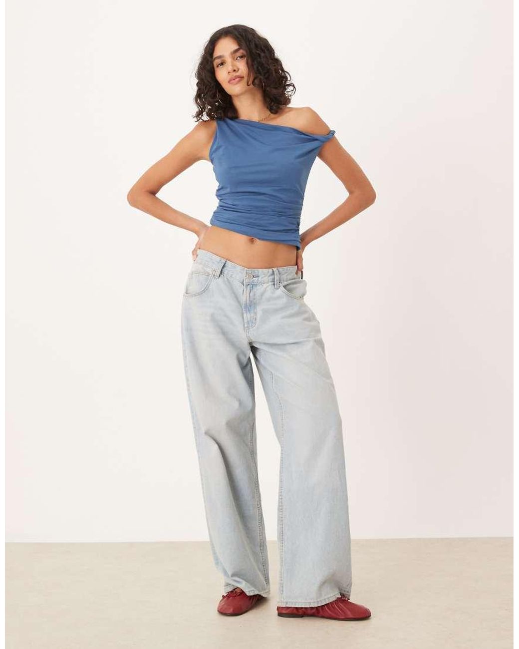 Abercrombie & Fitch Blue Asymmetric Twist One Shoulder Top