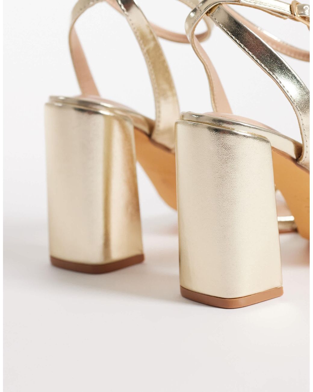 SEQWL Metallic Strappy Barely There Block Heeled Sandal