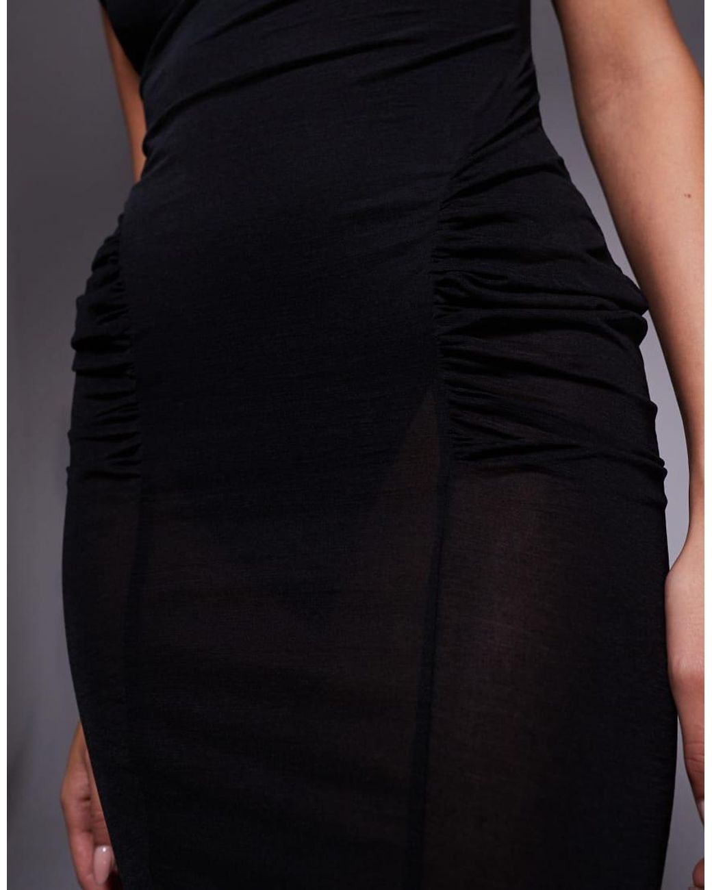 ASOS Blue Sheer Capped Sleeve Sculpting Midi Dress With Body Suit