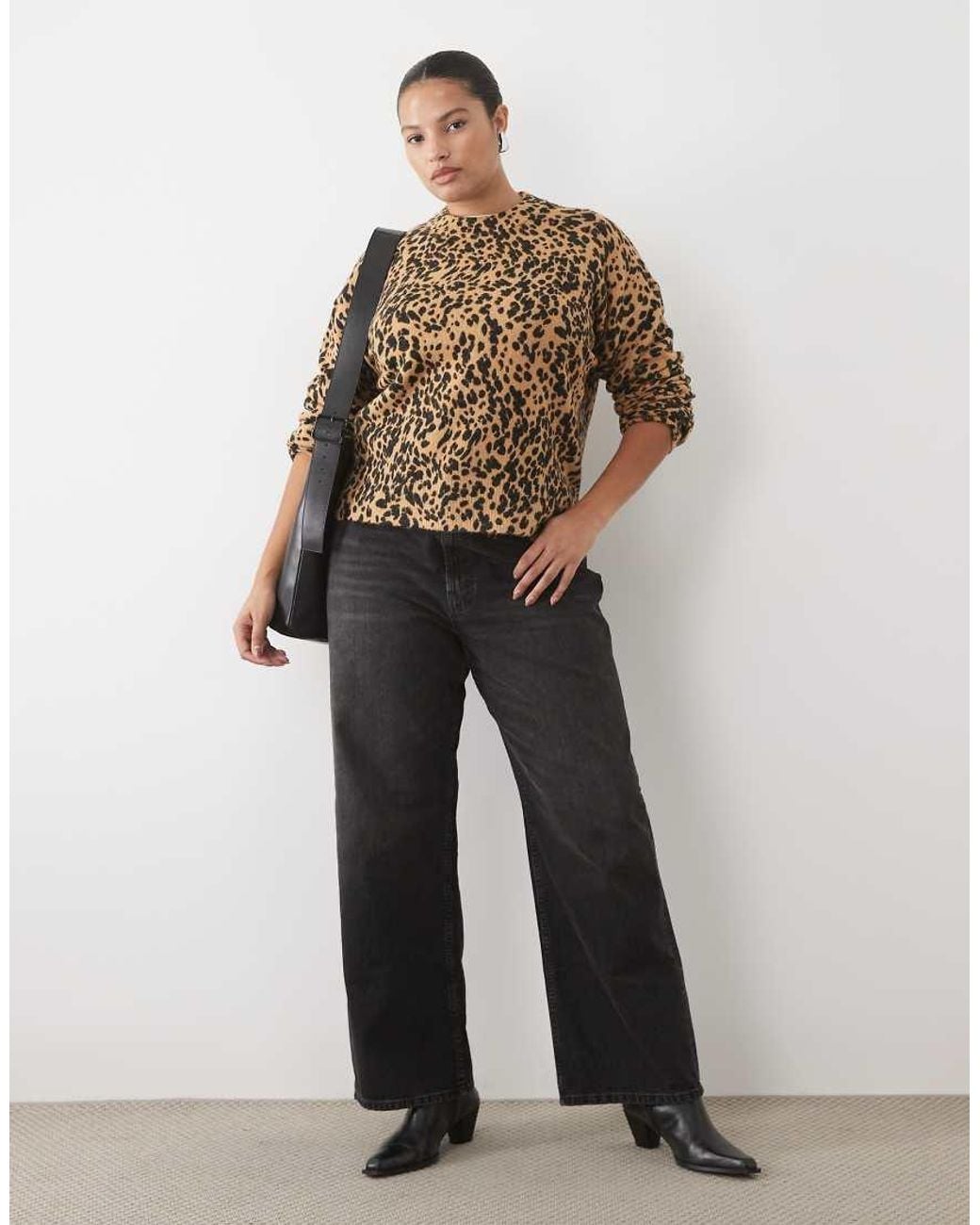 ASOS Brown Asos Design Curve Crew Neck Leopard Print Jumper