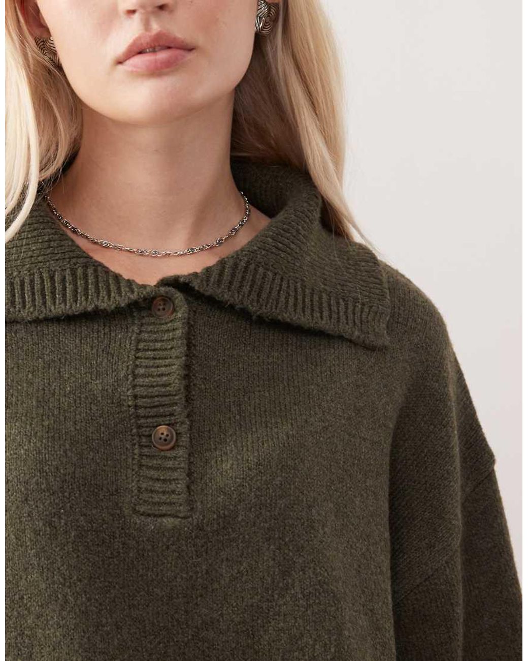 Collusion Green Knitted Oversized Button Up Jumper Co-Ord