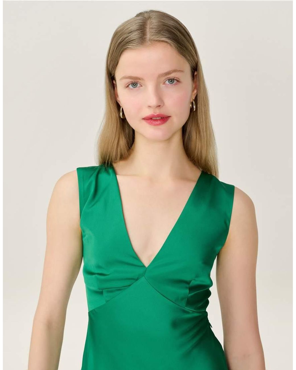 OMNES Green Dresses Nova Satin Midi Dress With Open Back