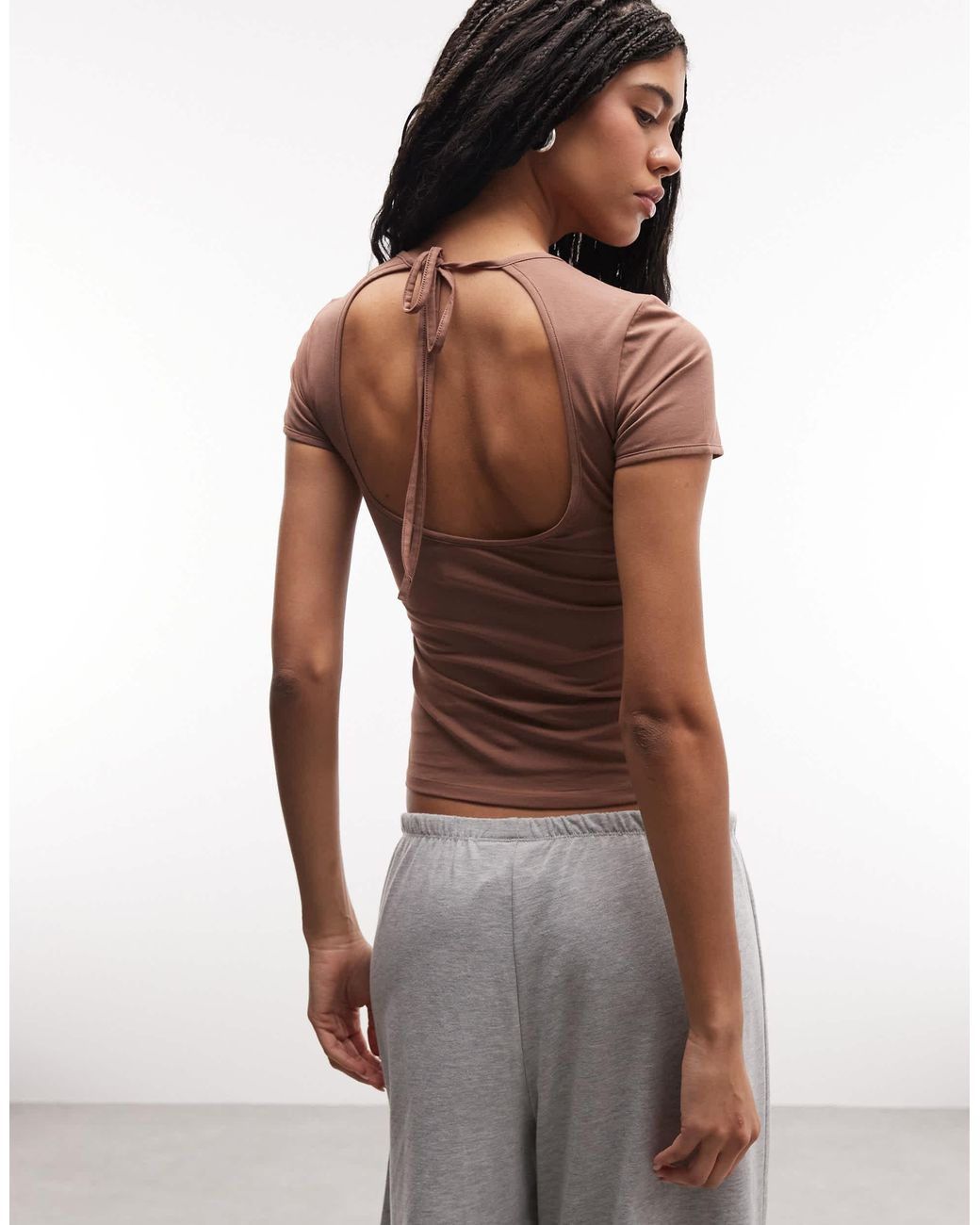 Monki Open Back Cut-out Top in Brown | Lyst Canada