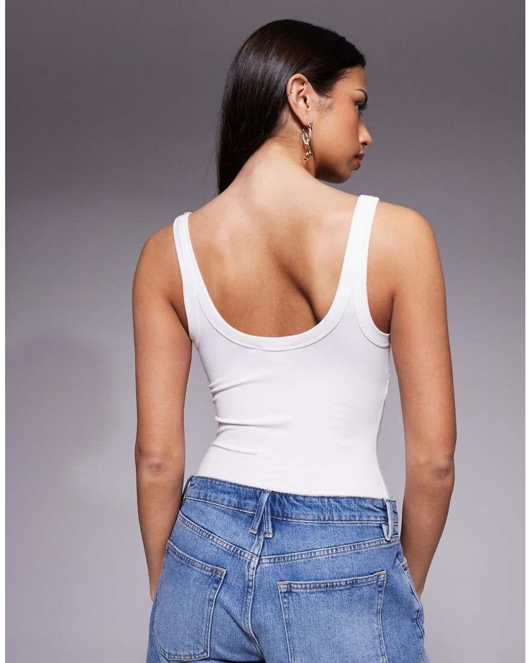 GOOD AMERICAN Geribbelde Tank-Body Met Lage Ronde Hals in het White