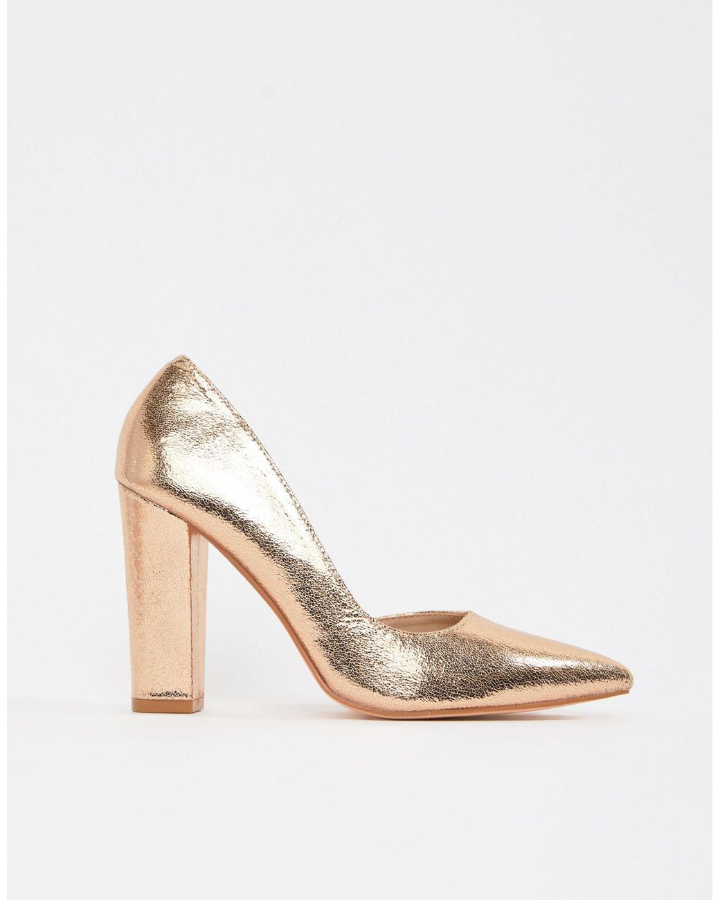Glamorous rose gold block heeled shoes deals