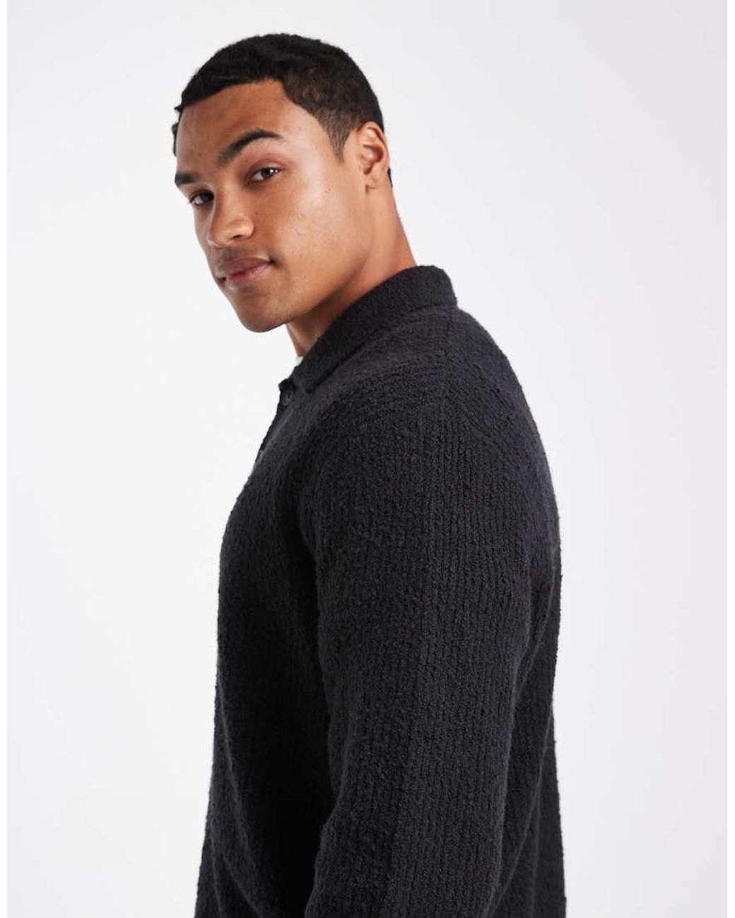 Only & Sons Black Relaxed Fit Fisherman Knit Polo Jumper for men