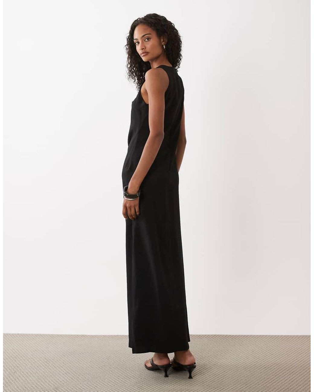 ASOS White Racer Neck Cupro Tuck Detail Maxi Dress