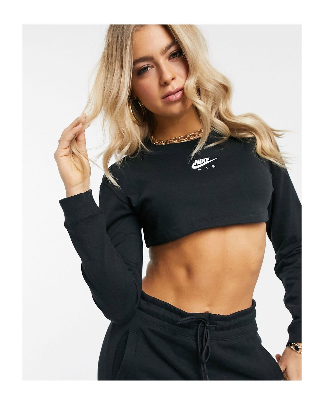 Nike Cotton Air Long Sleeve Black Super Crop Top | Lyst