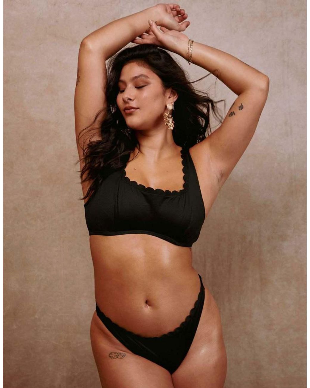 Peek & Beau Black Exclusive Mix And Match Scallop High Leg Bikini Bottom