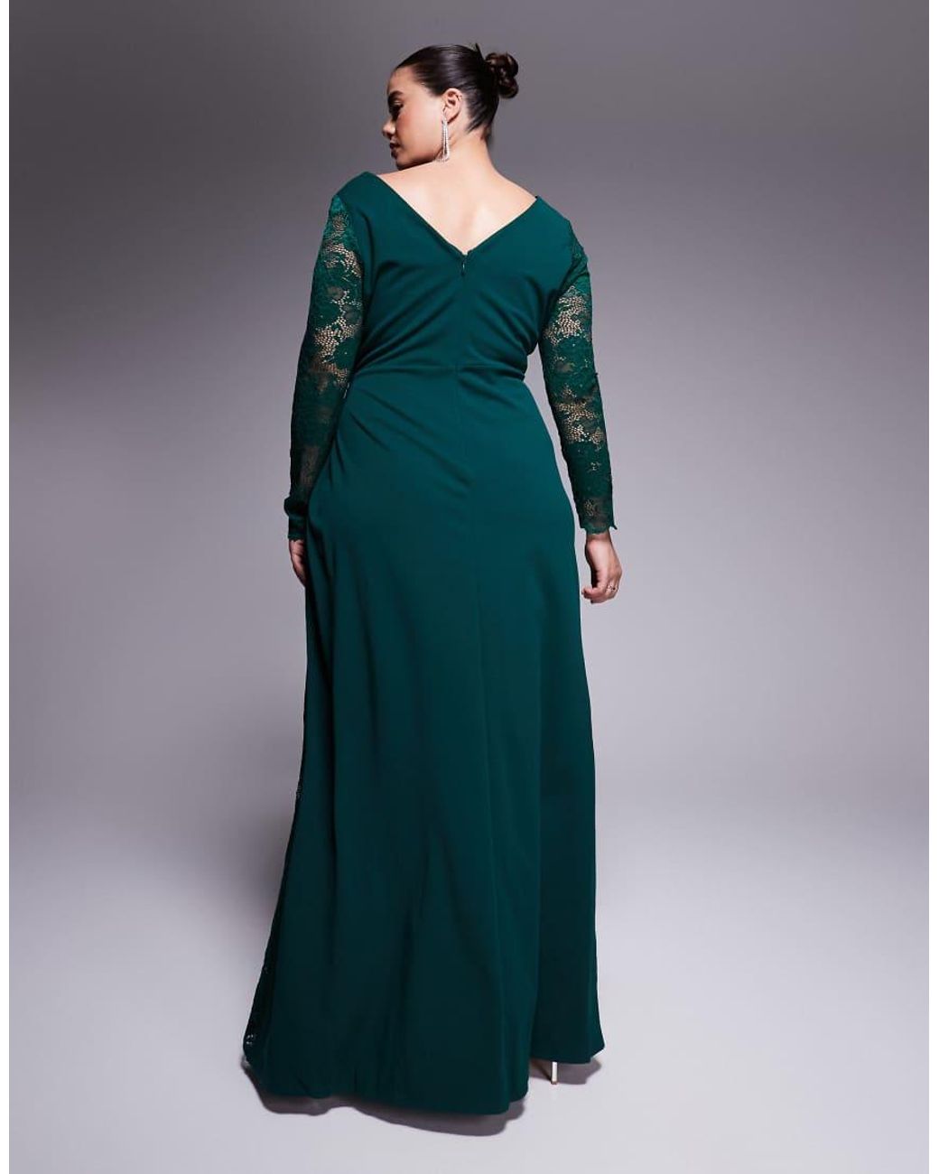 Goddiva Green Curve Lace Wrap Maxi Dress