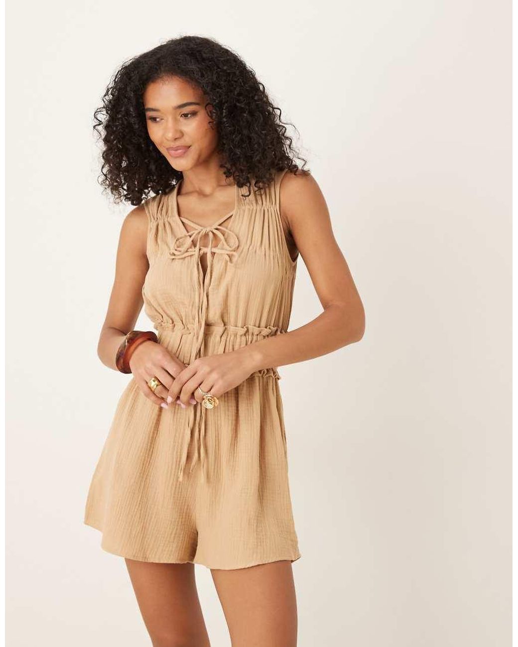 ASOS Natural Double Cloth Gathered Bust Playsuit