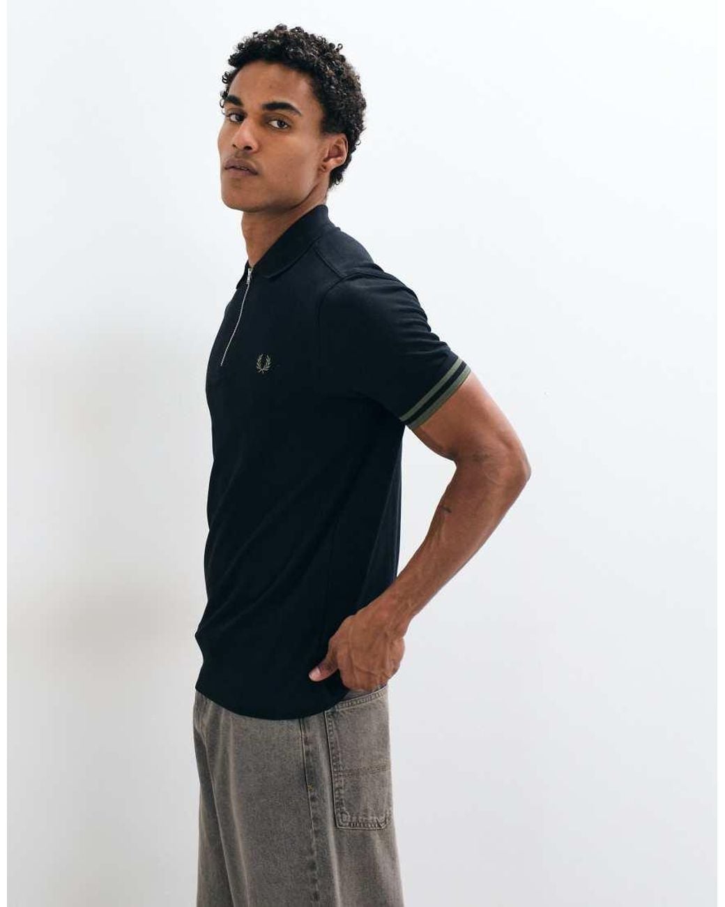 Fred Perry Blue Bold Tipped Zip Polo Shirt for men