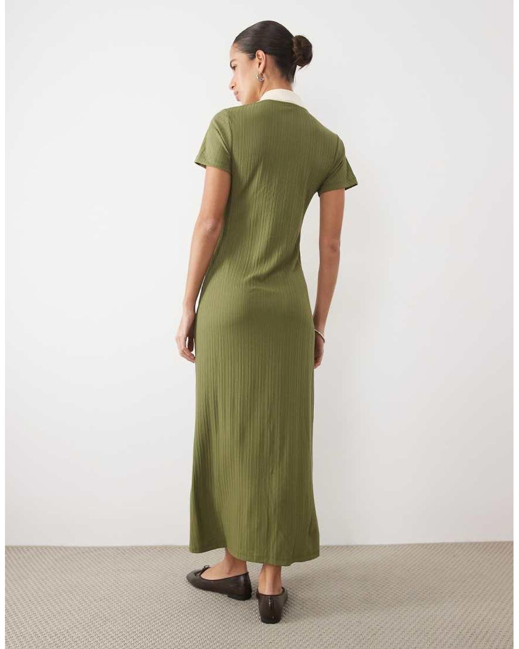 ASOS Green Button Down Cap Sleeve Midi Dress