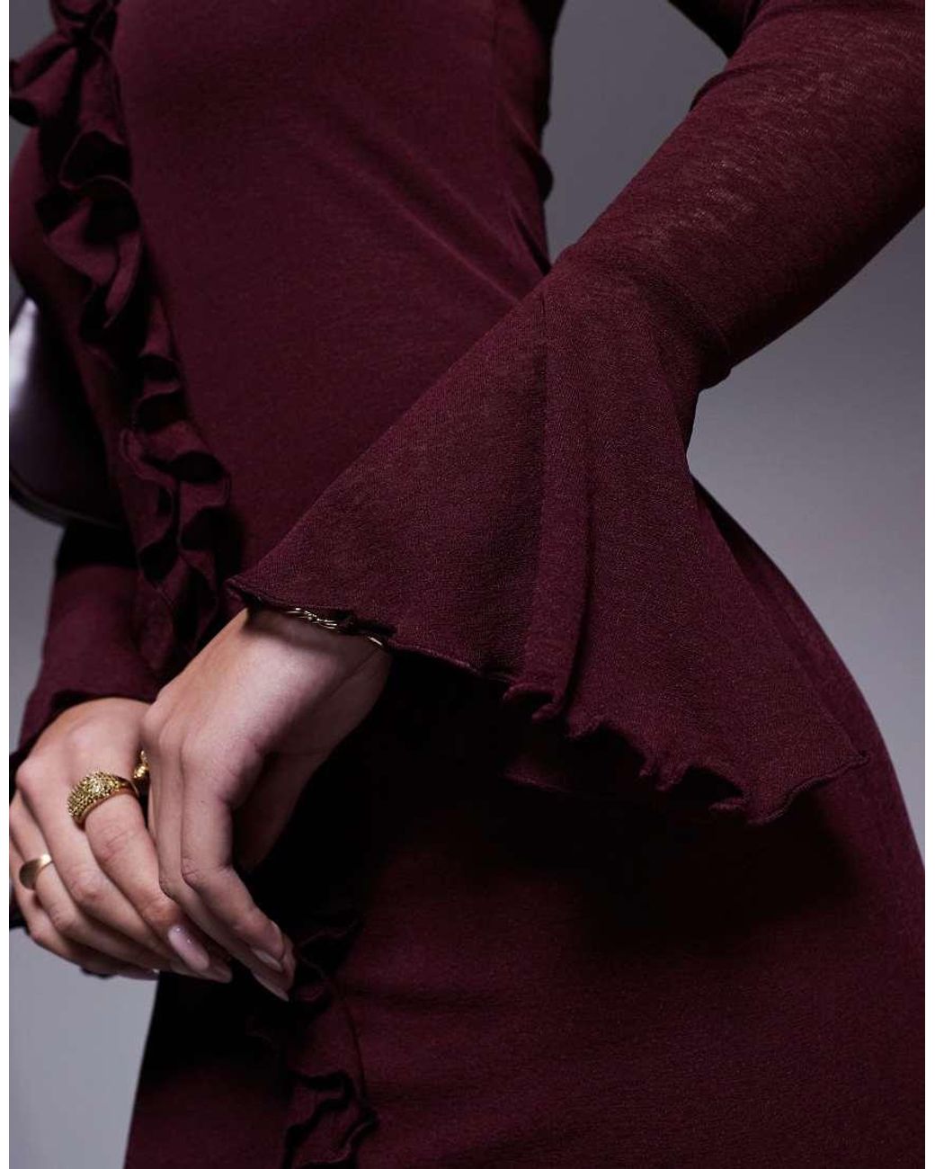 ASOS Purple Frill Detail Long Sleeve Maxi Dress With Fluted Sleeve