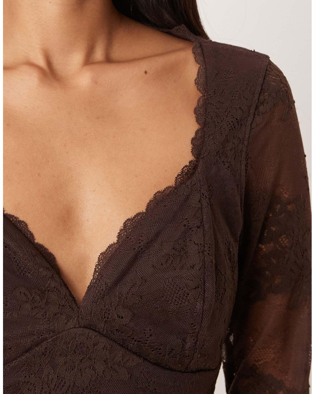 Abercrombie & Fitch Brown – langärmliges oberteil aus spitze