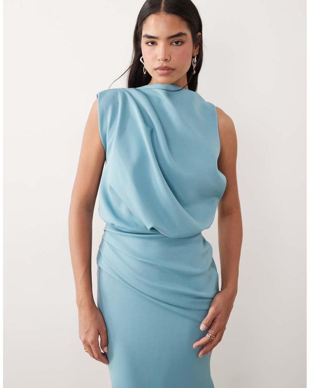 ASOS Blue Draped Structured Midi Dress With Split