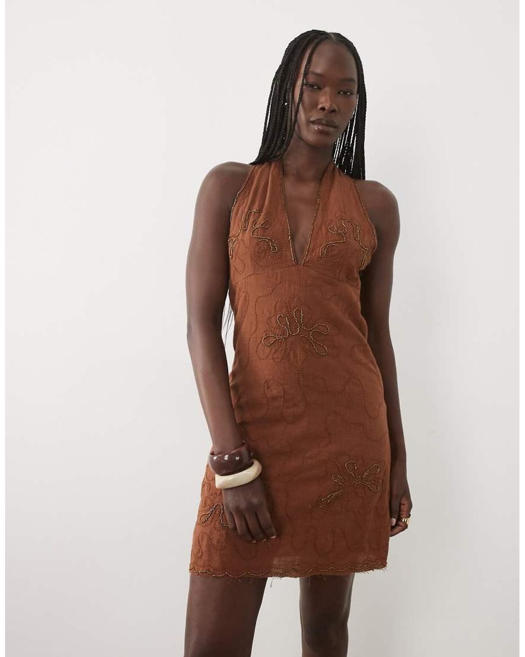 Mango Natural Teen Embellished Halterneck Mini Dress