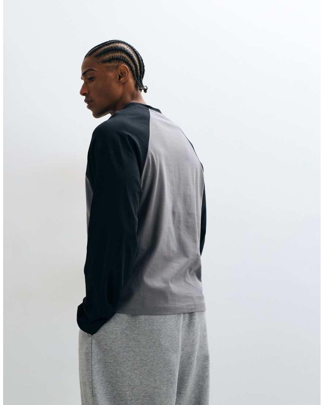 Collusion Gray Long Sleeve Raglan Henley for men