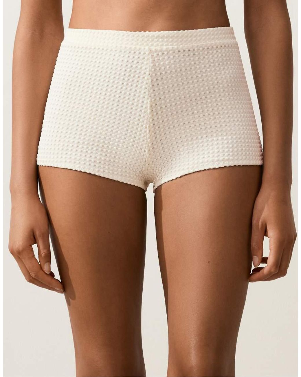 Oysho Natural Bubble-texture Crochet High-waisted Bikini Shorts